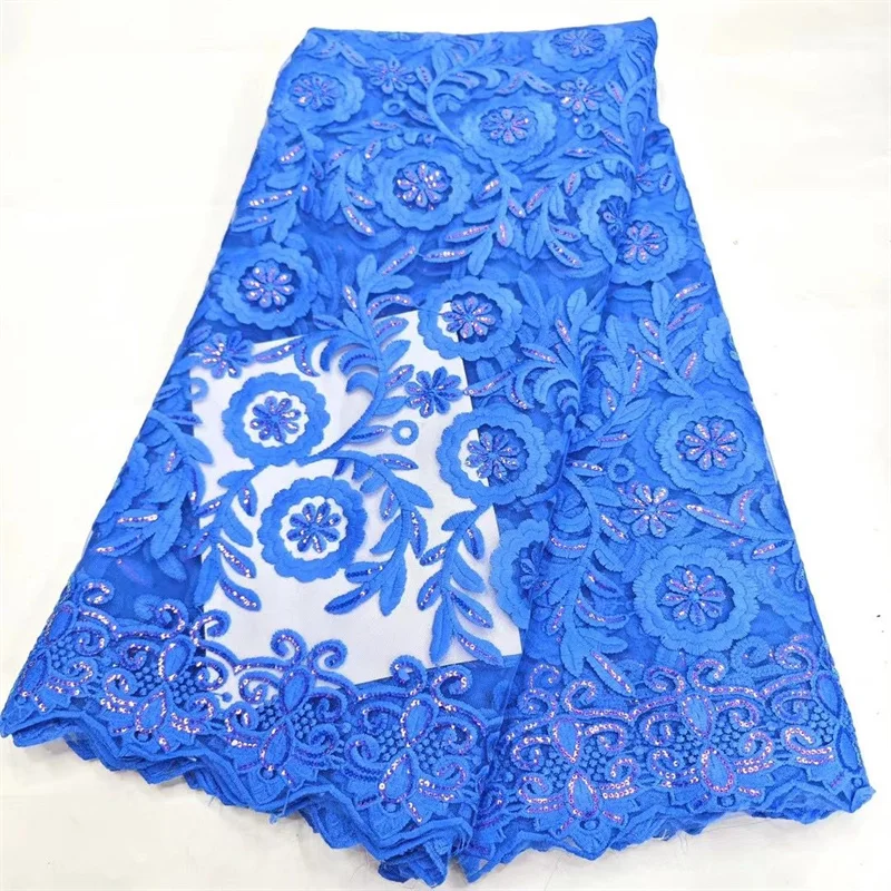 

Роскошная нигерийская сетчатая кружевная ткань с блестками, синяя Высококачественная африканская Тюлевая кружевная ткань, французская для женщин, швейное свадебное платье