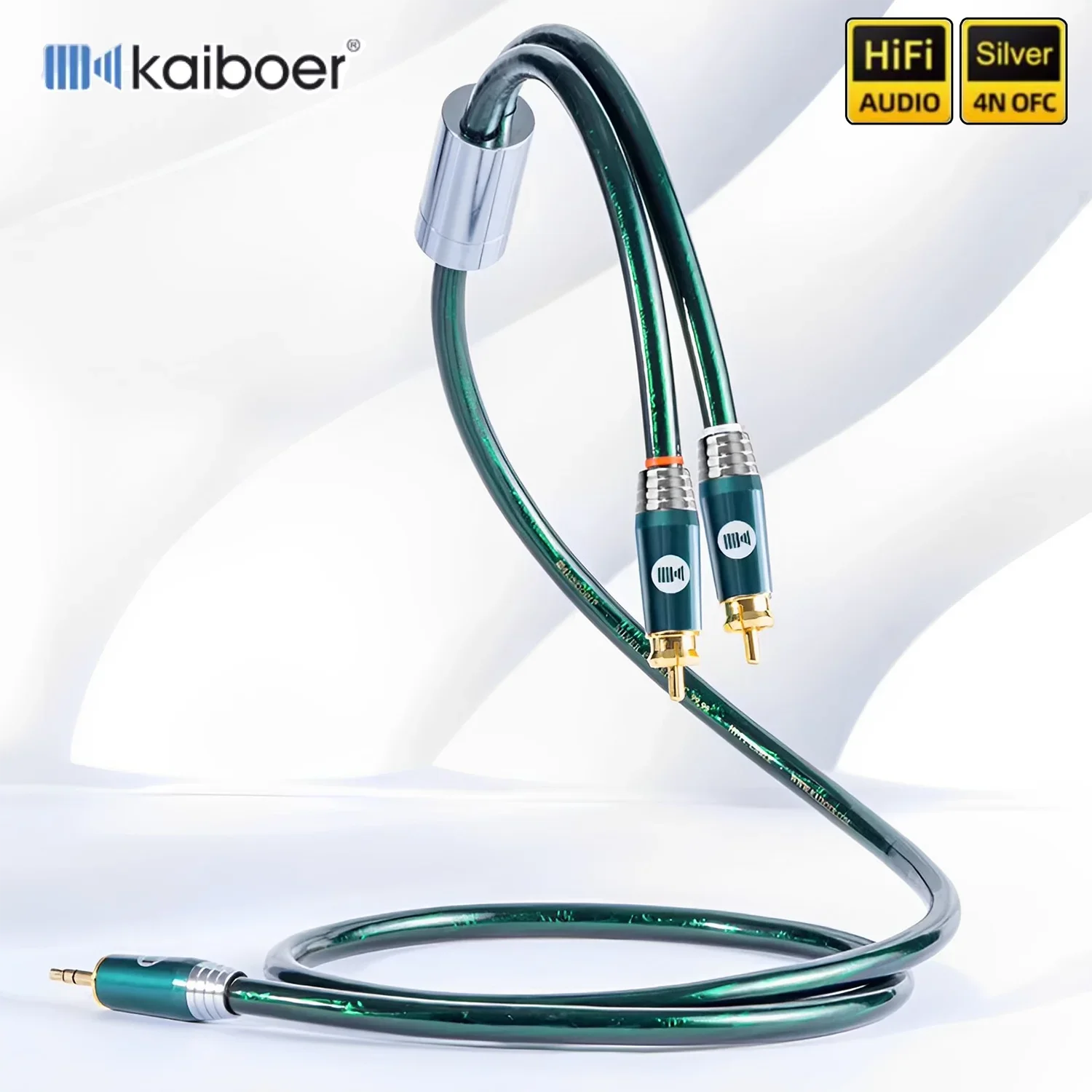 

Kaiboer 3.5mm To 2RCA Cable Male To Male Silver Plated Stereo Aux Cord for Cellphone Computers Connect Amplifier Speaker