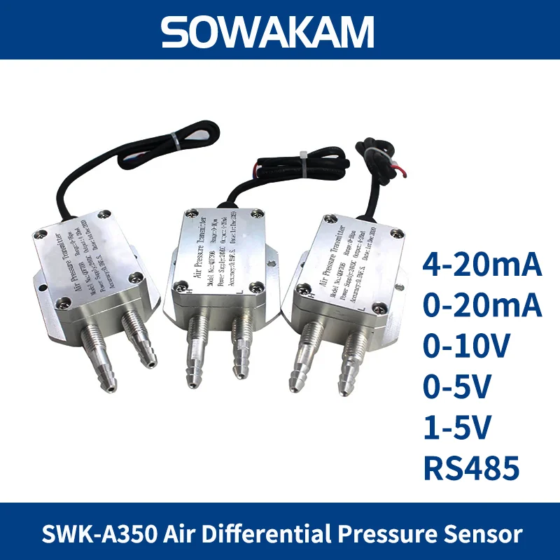 

SWK-A350 Air Differential Pressure Transducer 10Kpa Micro Difference Transmitter Sensor 4-20mA 0-5V 0-10V RS485 Output