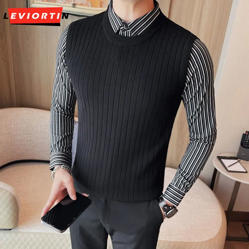 2023 Autumn and Winter Vacation Two Piece Tank Top Shirt Sweater Men's Fashion Slim Fit Light Business Stripe Shirt Collar Top
2023 Autumn and Winter Vacation Two Piece Tank Top Shirt Sweater Men's Fashion Slim Fit Light Business Stripe Shirt Collar Top