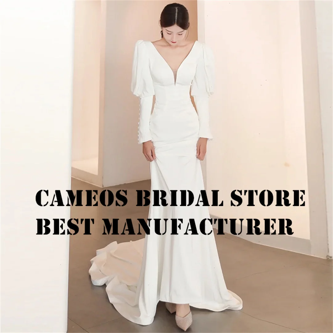 SONDR Custom Made Long Sleeves Wedding Dresses Korea Vintage Deep V-Neck Mermaid Brides Gowns Ivory Women Bridal Dresses 
SONDR Custom Made Long Sleeves Wedding Dresses Korea Vintage Deep V-Neck Mermaid Brides Gowns Ivory Women Bridal Dresses