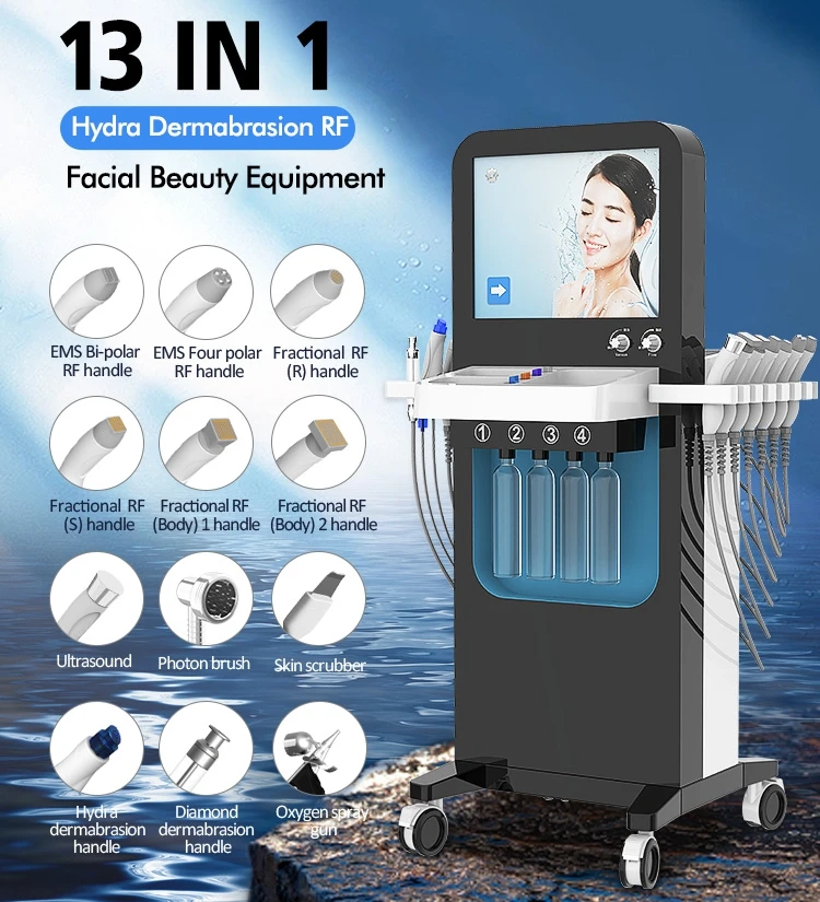 

Professional 13 IN 1 Facial Hydro Device Aqua Peel Up Oxygen Hydra Deep Cleaning Rejuvenation Micro Dermabrasion Machine