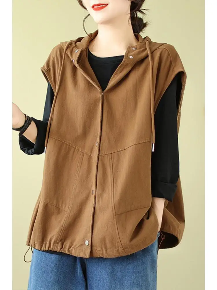 New Fashion Hooded Waistcoat Women's Vintage Drawstring Casual Solid Color Sleeveless Streetwear Single Breasted Vest Outerwear
New Fashion Hooded Waistcoat Women's Vintage Drawstring Casual Solid Color Sleeveless Streetwear Single Breasted Vest Outerwear