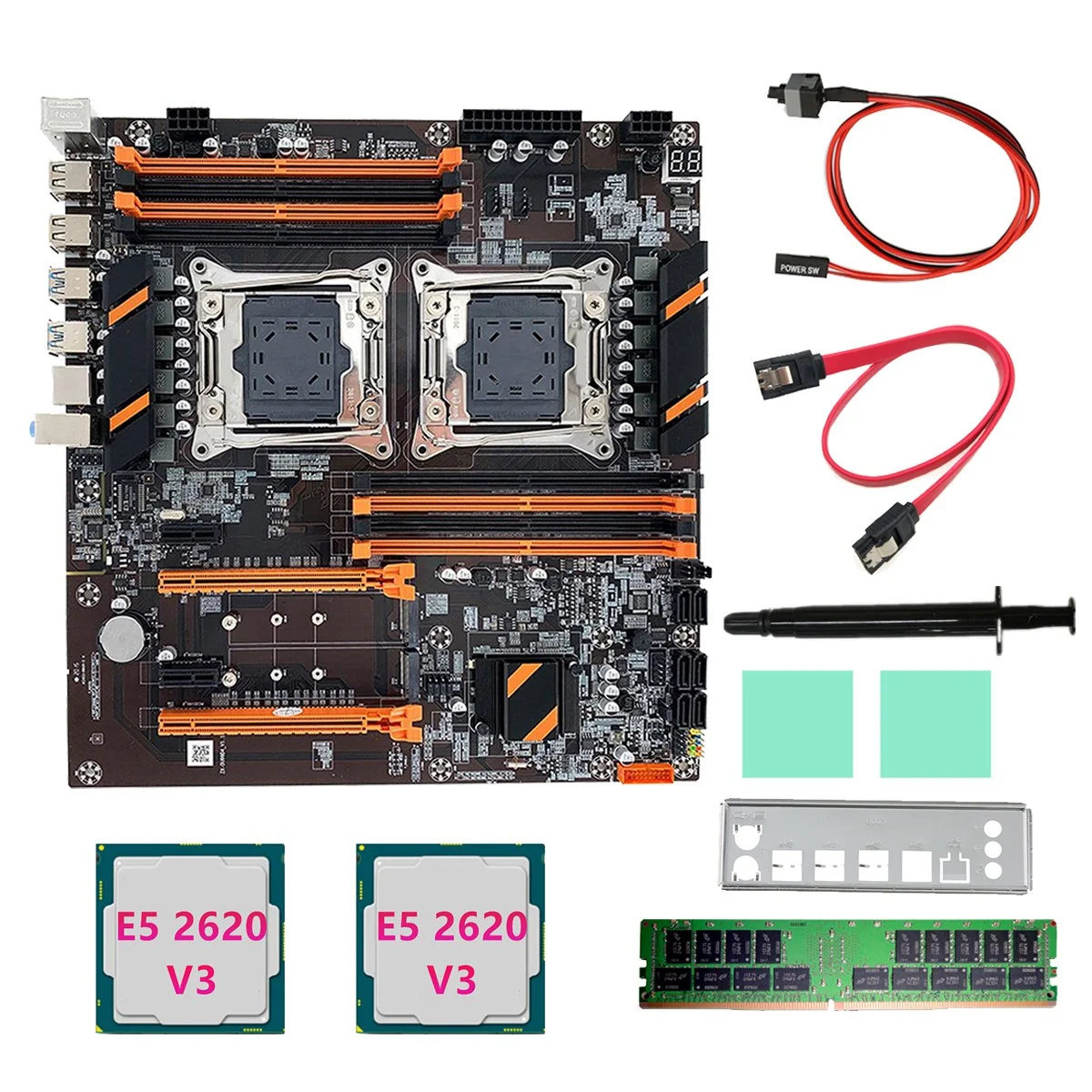 X99 Dual CPU Motherboard+2XE5 2620 V3 CPU+DDR4 4G RECC RAM+SATA Cable+Baffle+Thermal Grease LGA 2011 for 2011-V3 CPU
X99 Dual CPU Motherboard+2XE5 2620 V3 CPU+DDR4 4G RECC RAM+SATA Cable+Baffle+Thermal Grease LGA 2011 for 2011-V3 CPU