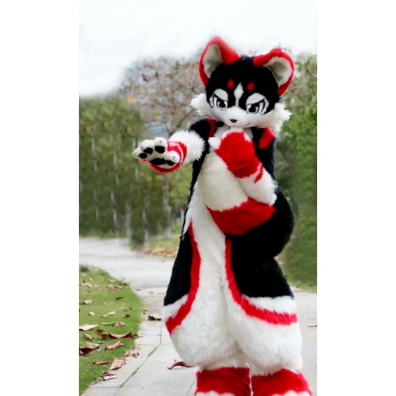 

Classic Fursuit Husky Curved Legs Mascot Clothing Suitable for Cosplay Party Dressing Long Haired Fox Dog Mascot Set