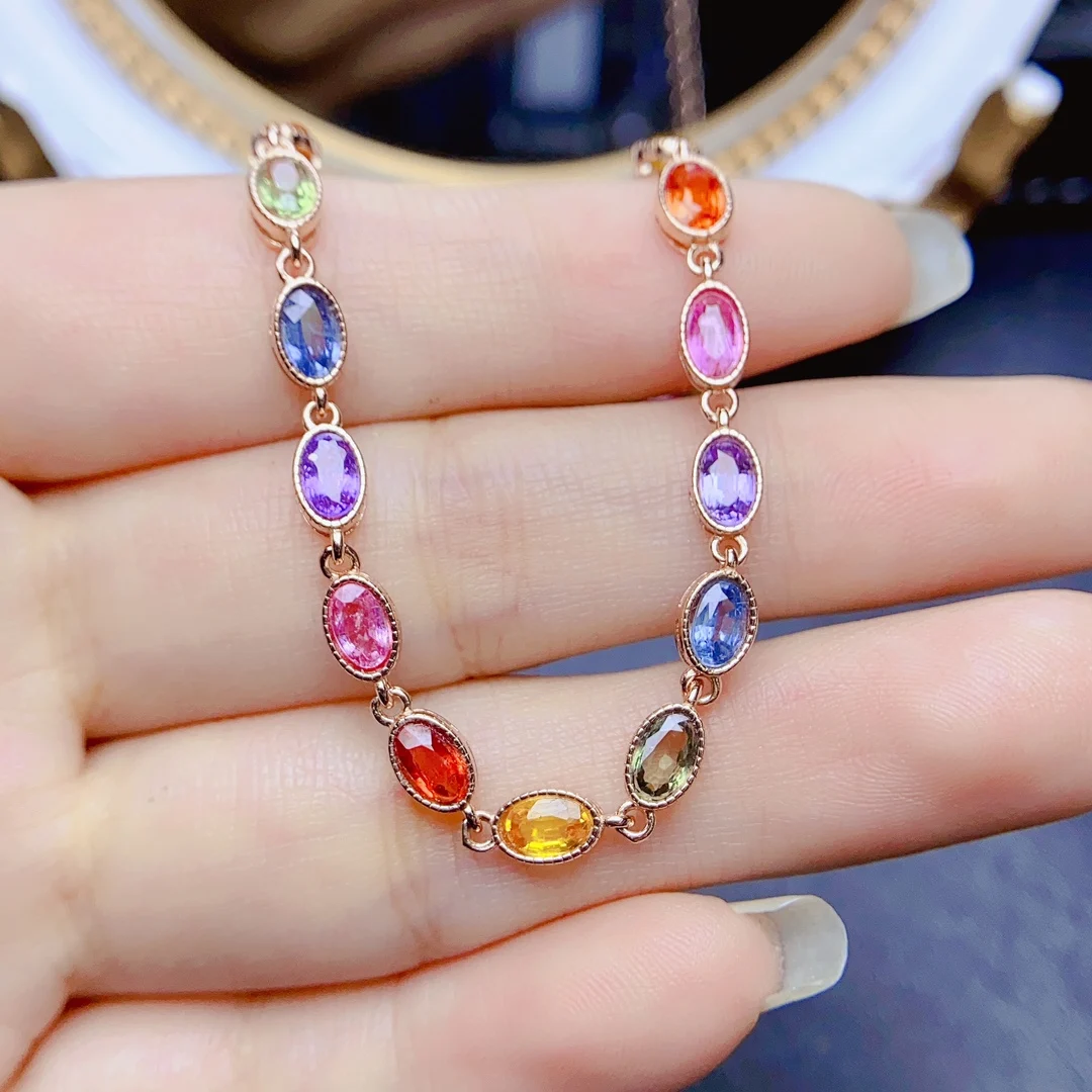 

FS S925 Sterling Silver Natural Color Sapphire Bracelet With Certificate Fine Fashion Charm Wedding Jewelry for Women MeiBaPJ