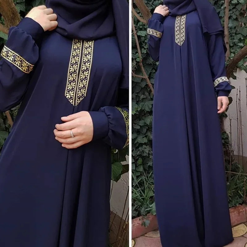 

Muslim Abaya Ethnic Style Print Islam Abaya Dress Solid Color Loose Casual Robe Femme Musulman for Middle East Arabia
