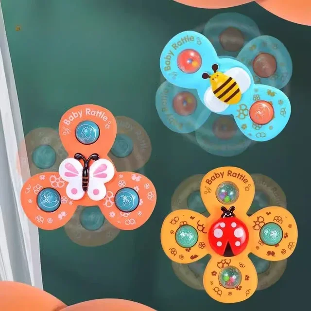 Jouet Spinner à ventouse pour bébé, moulin à vent, animal de dessin animé, jouets à main, jouets mentaires oriels pour les tout-petits, cadeau d'anniversaire, jouets de bain, 3 pièces 2