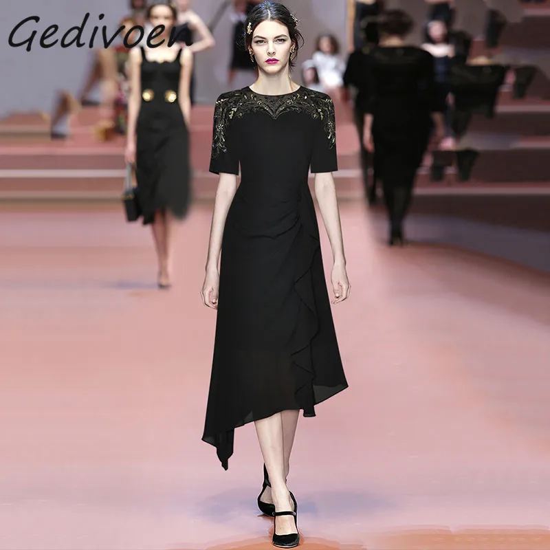 Gedivoen Summer Fashion Designer Vintage Dress Women's O-Neck Mesh Embroidery Ruffles Spliced High Waist Irregularity Long Dress
Gedivoen Summer Fashion Designer Vintage Dress Women's O-Neck Mesh Embroidery Ruffles Spliced High Waist Irregularity Long Dress