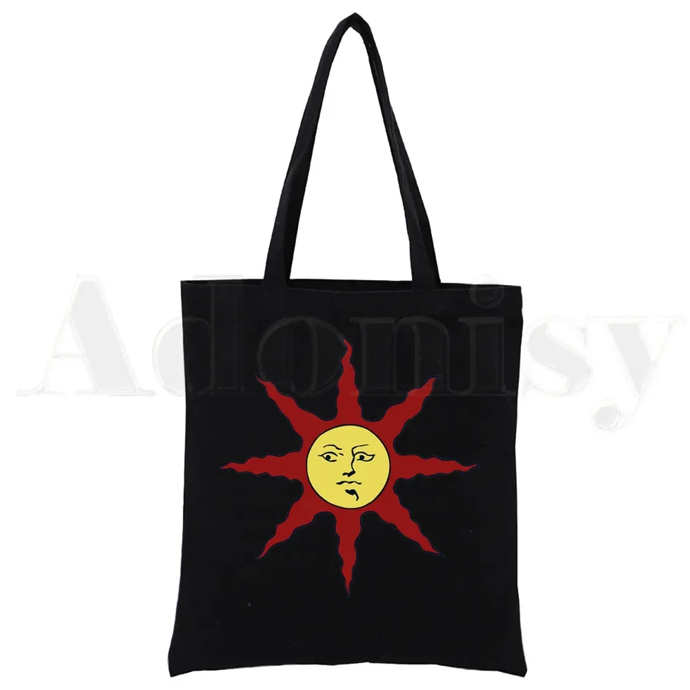 

Dark Souls Game Black Bags Canvas Tote Bag Printed Cartoon Reusable Cloth Praise The Sun Art Bag Handbag Shoulder Bags Custom