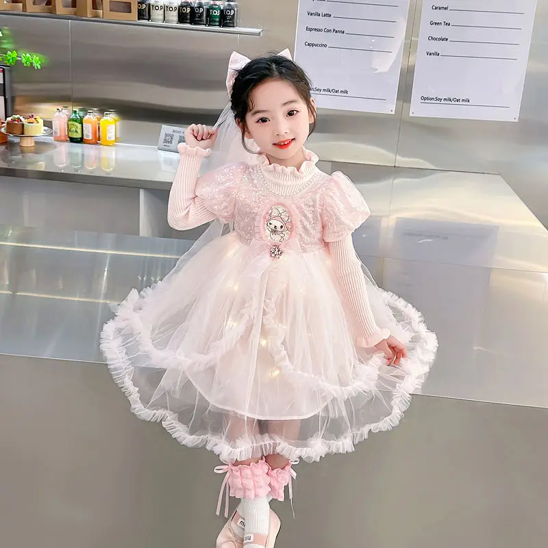 Kawaii Sanrios Cinnamoroll My Melody Autumn and Winter Purple Kuromi Dress Girls Sweater Dress Child Lolita Mesh Princess Dress
Kawaii Sanrios Cinnamoroll My Melody Autumn and Winter Purple Kuromi Dress Girls Sweater Dress Child Lolita Mesh Princess Dress