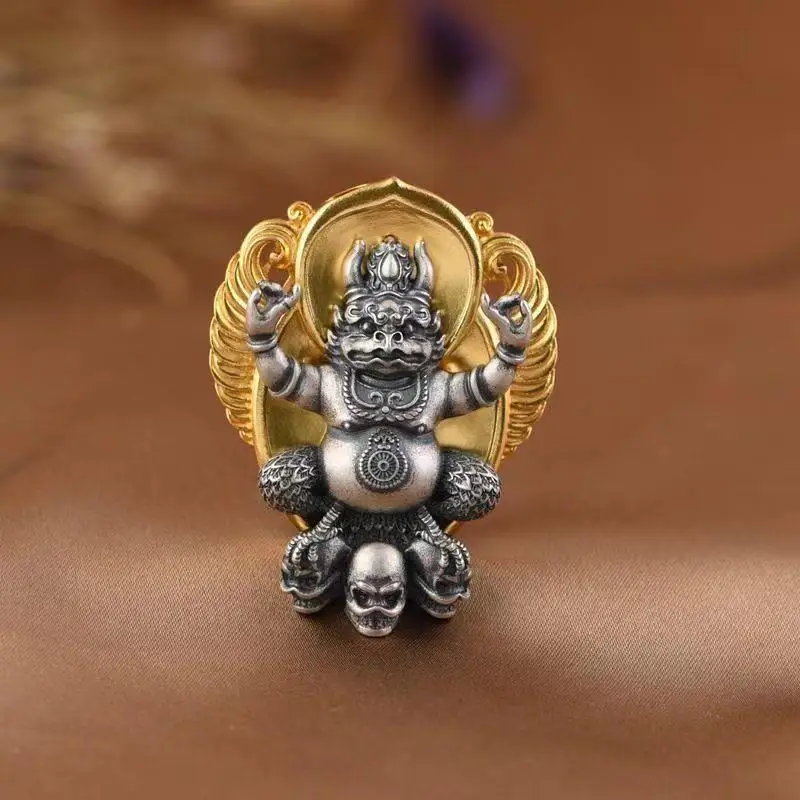 Original Tibetan style necklace pendant with a male and female ethnic style, gold winged giant roc bird, and a small group of pe
Original Tibetan style necklace pendant with a male and female ethnic style, gold winged giant roc bird, and a small group of pe