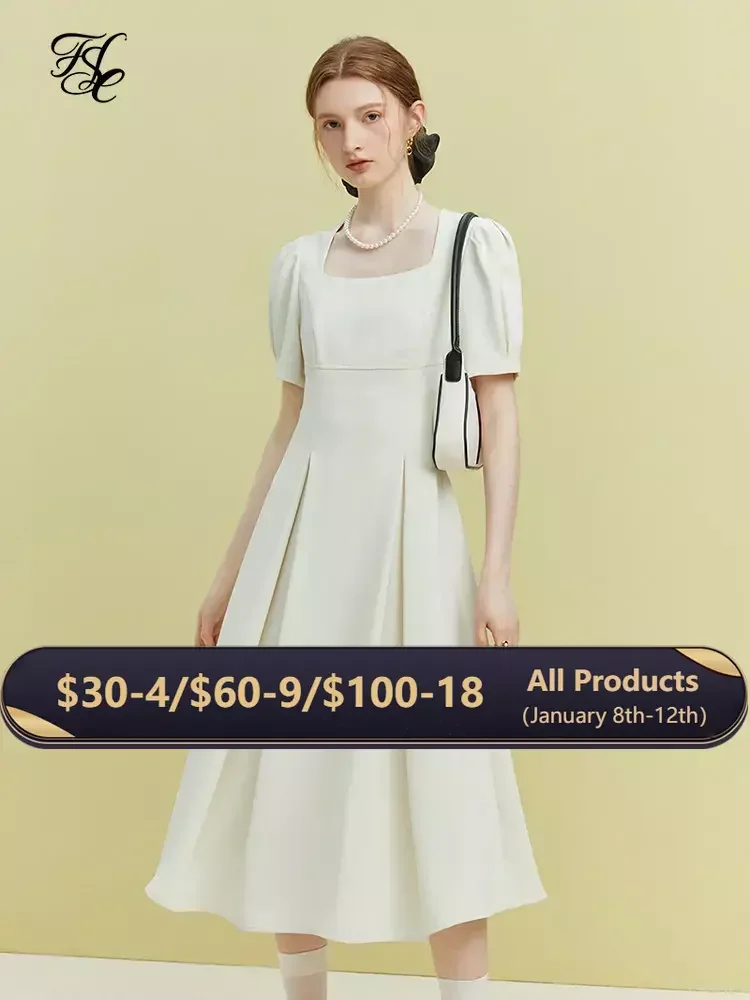FSLE Simple Retro Square Collar Solid Dress for Women Summer Hepburn Style Commuter High Waist Office Lady A-Line Dress
FSLE Simple Retro Square Collar Solid Dress for Women Summer Hepburn Style Commuter High Waist Office Lady A-Line Dress