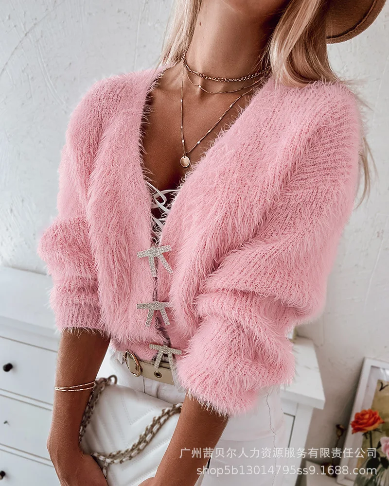 Fuzzy Bowknot Pattern Knit Cardigan Women Autumn Winter Knitwear Pullover Jumpsuit Sweatshirt Solid Color Fashion
Fuzzy Bowknot Pattern Knit Cardigan Women Autumn Winter Knitwear Pullover Jumpsuit Sweatshirt Solid Color Fashion