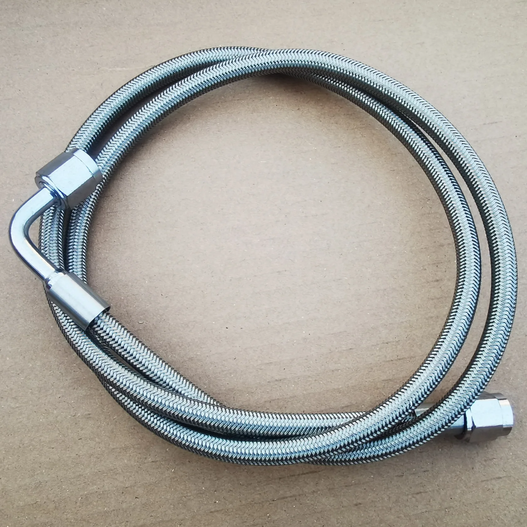 

12"-72" AN4 Uncoated Straight x 90° Swivel Female SS Braided PTFE Hydraulic Brake Clutch Gauge Line Turbo Oil Hose Vacuum Line