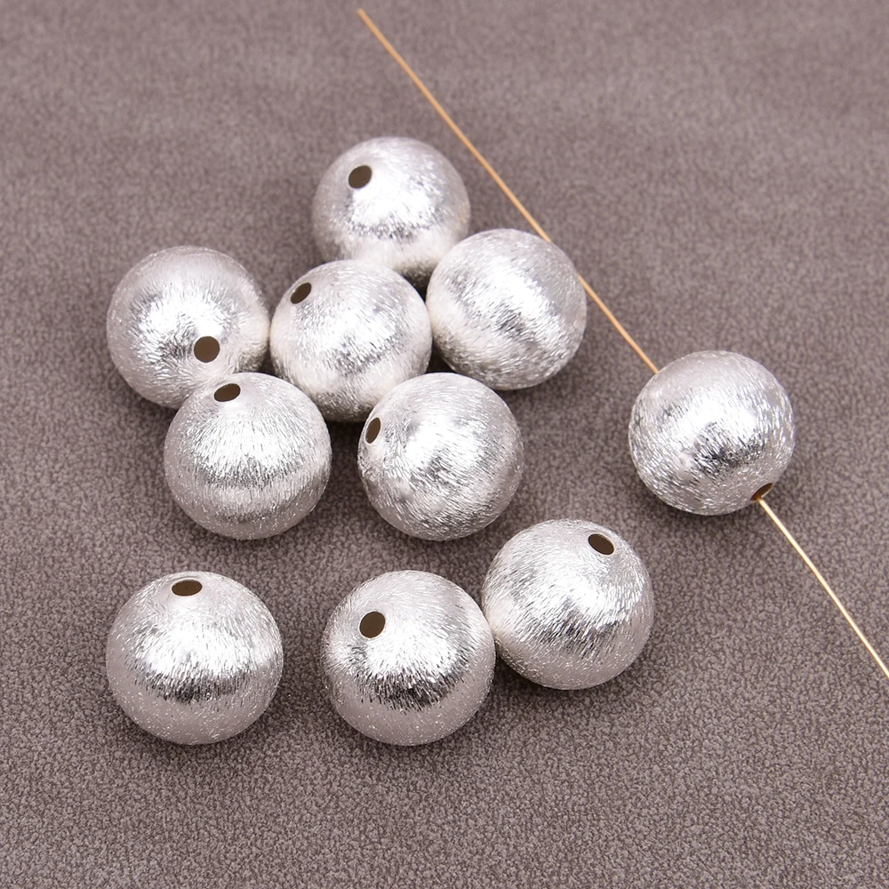 

APDGG Wholesale 20 Pcs 14mm Copper Round Ball Shape Brushed Beads Silver Color Plated Jewelry Findings DIY