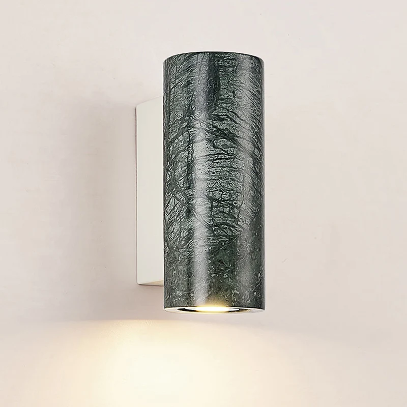 

Nordic Minimalist Natural Green White Black Marble Balcony Decoration Spotlight Cylindrical Room Corridor Warm LED Wall Lamp