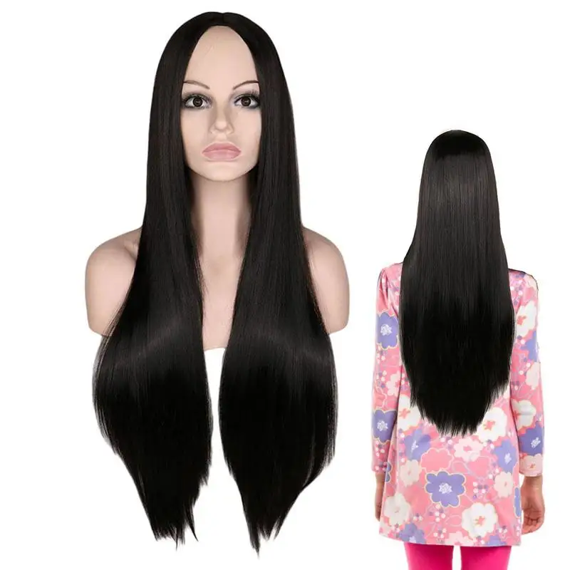 

70cm long black wig Alice cos wig Women Girls Black Straight Wig Alice centre parting black long straight wig Natural Hair Wigs