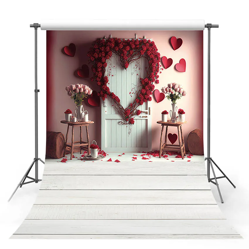 

Mehofond День Святого Валентина Романтический Любовь Сердце цветок дверь декорации красный свадебный фон для фотосъемки в фотостудии