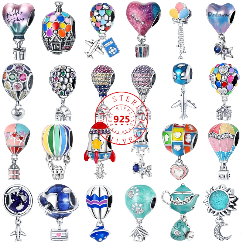 

925 Sterling Silver Hot Air Balloon Rocket Astronaut Colorful Charm Beads Pendant Fit Pandora Original Bracelet DIY Jewelry Gift