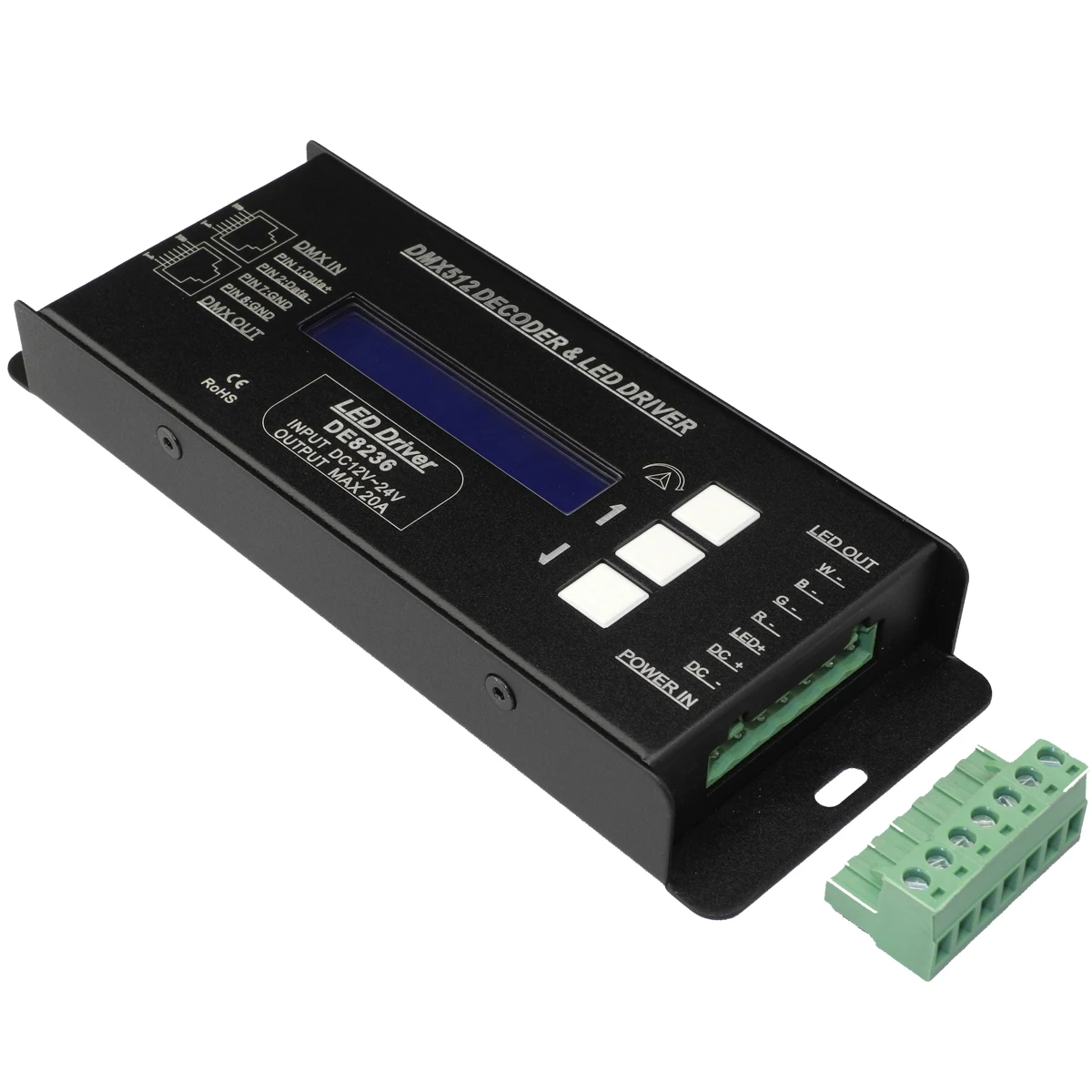 Контроллер DMX512 RGBW, декодер, светодиодный драйвер DMX, постоянное напряжение 12 В 24 В, модель DE8236 
Контроллер DMX512 RGBW, декодер, светодиодный драйвер DMX, постоянное напряжение 12 В 24 В, модель DE8236