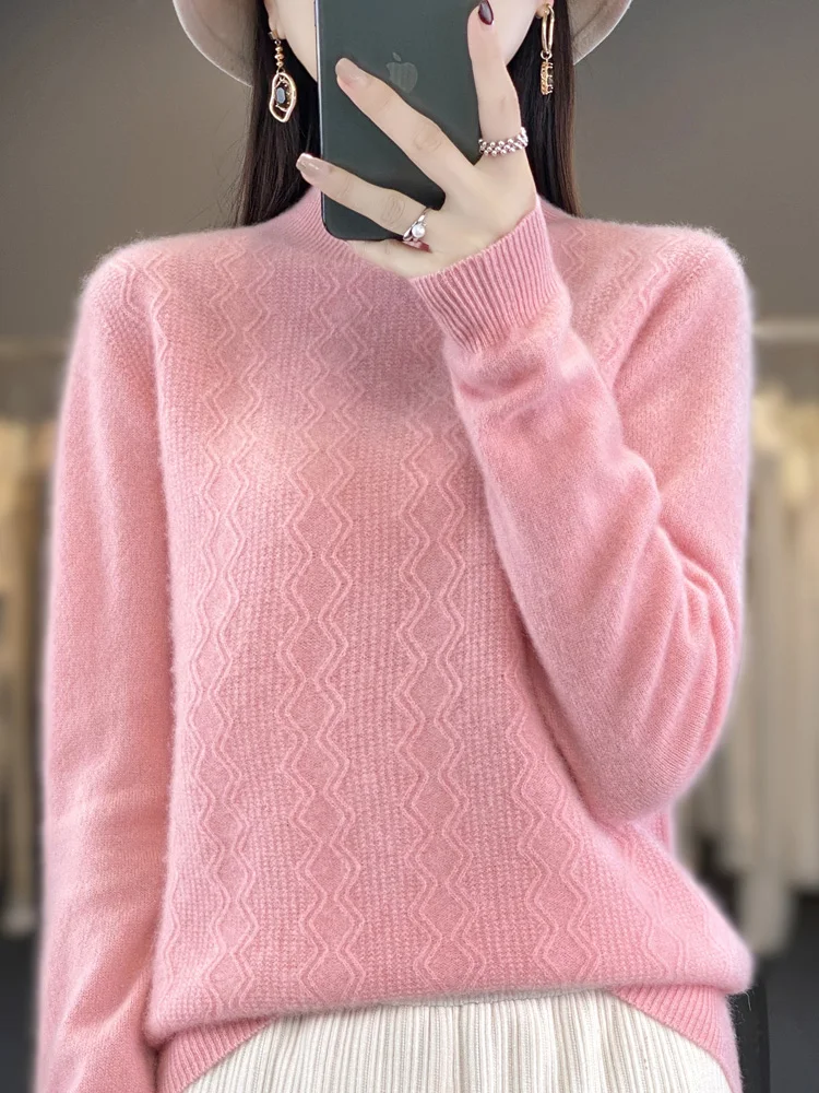 Autumn Winter Women Mock Neck Pullovers 100% Merino Wool Sweater Long Sleeves Twist Casual Cashmere Knitted Pulls Korean Fashion 
Autumn Winter Women Mock Neck Pullovers 100% Merino Wool Sweater Long Sleeves Twist Casual Cashmere Knitted Pulls Korean Fashion