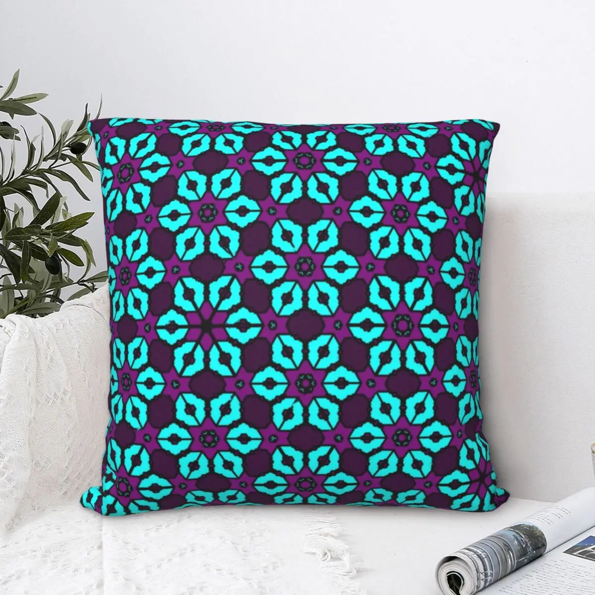 

Purple And Turquoise Pattern Square Pillowcase Polyester Pillow Cover Velvet Cushion Zip Decorative Comfort Throw Pillow Home