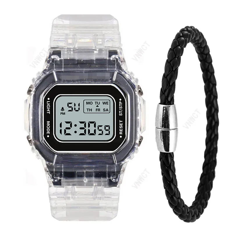 

Fashion Men Women Watches Bracelet Casual Transparent Digital Sport Watch Lover's Gift Clock Rubber Belt Wristwatch Female Clock