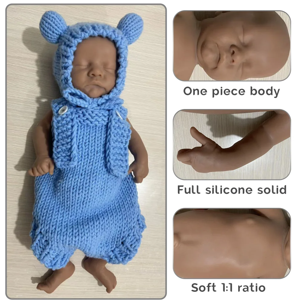 

African boy Unpainted Soft 18 Inch Full Solid Silicone Sleepy Closed Eyes Reborn Baby black newborn Boy