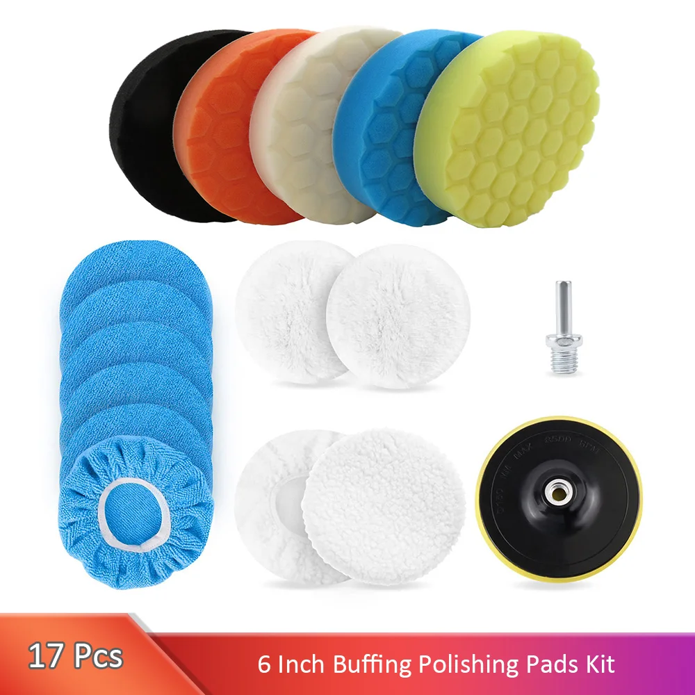 17pcs 6 Inch Buffing Polishing Pads Kit, Car Buffing Sponge Pads Cutting Polishing Pad Kit, Includes Wool Buffing Pad and Polish 
17pcs 6 Inch Buffing Polishing Pads Kit, Car Buffing Sponge Pads Cutting Polishing Pad Kit, Includes Wool Buffing Pad and Polish