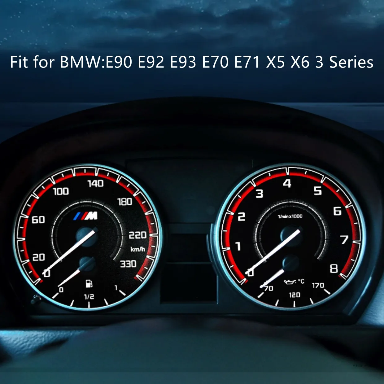 

Dash Gauge Faces 330KM/H For BMW E90 E92 E93 E70 E71 X5 X6 M3-style Instrument Cluster Overlay