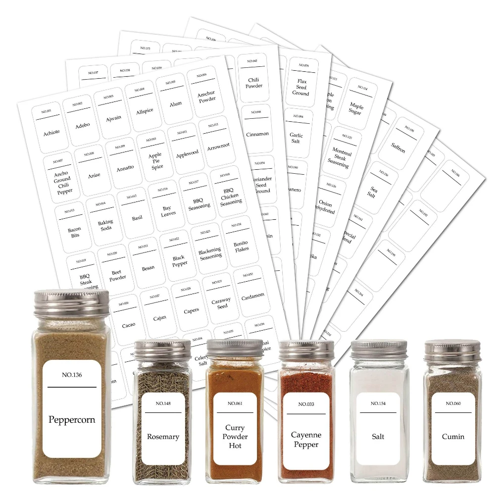 

216Pcs Spice Jar Label Stickers White Waterproof Pantry Organizaton Self Adhesive Labels Kitchen Storage Jar Bottle Tags Sticker