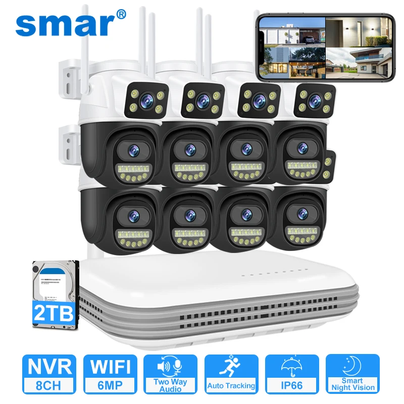 

Smar 8CH 6MP Wireless PTZ Camera Dual Lens WIFI Security Kit NVR Recorder Set IP Camera 2-Way Audio Video Surveillance System