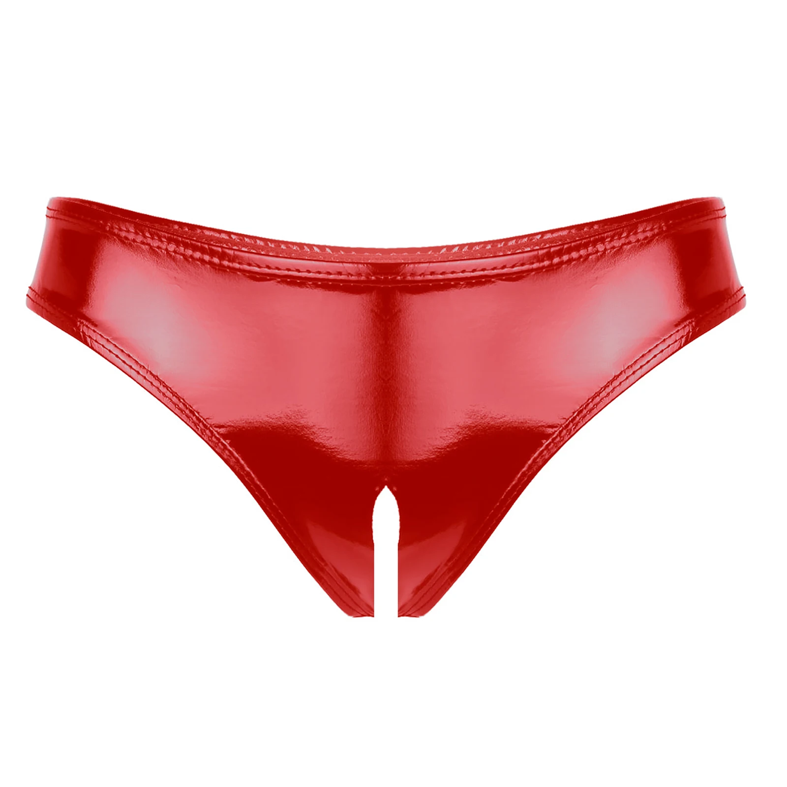 

Womens Sexy Crotchless Briefs Wet Look Patent Leather Panties Open Crotch High Cut thongs Underwear Erotic Lingerie Underpants