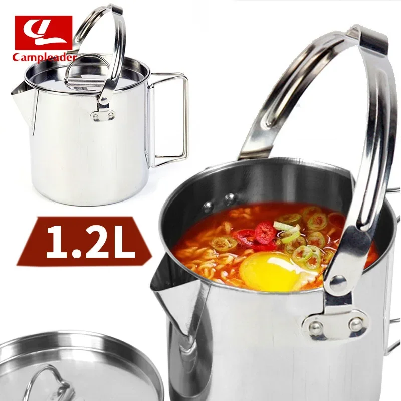 

Outdoor Stainless Steel Kettle 1.2L Mountaineering Camping Teapot Portable Hanging Pot Cooker Coffee Pot Picnic Pot