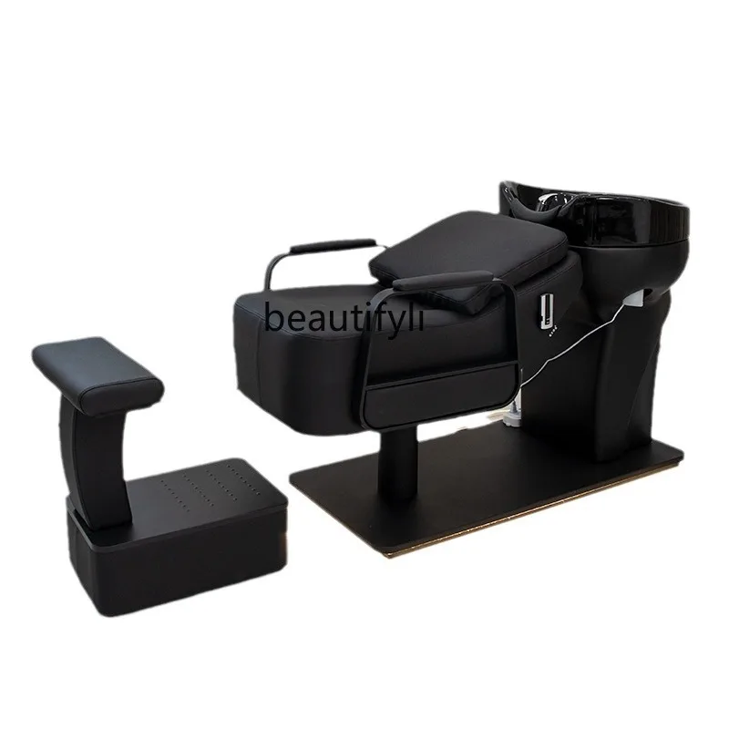 

Barber Shop Shampoo Chair for Hair Salon Lying Half Flushing Bed High-End Stainless Steel Ceramic Deep Basin Hair Punch Bed