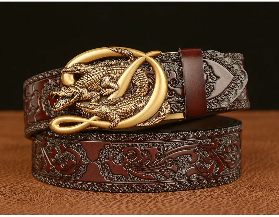 SupSindy Men Genuine Leather Belt Luxury Gold Crocodile Metal Automatic Buckle Cowhide Belts for Men Jeans Waistband Male Strap SupSindy Men Genuine Leather Belt Luxury Gold Crocodile Metal Automatic Buckle Cowhide Belts for Men Jeans Waistband Male Strap