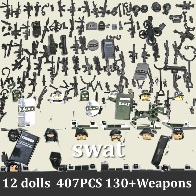 

Military Wars Assembled Swat Building Blocks Bricks miniFigures Guns 130+ Weapons Compatible brick Toys 12PCS Police Dolls