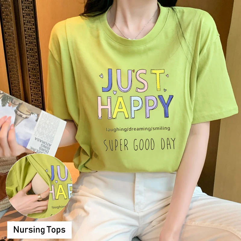 

Cotton Nursing Tops Summer Short Sleeve Breastfeeding T-shirt Print Maternal Woman Breastfeeding Clothes Lactation Tee Pregnancy