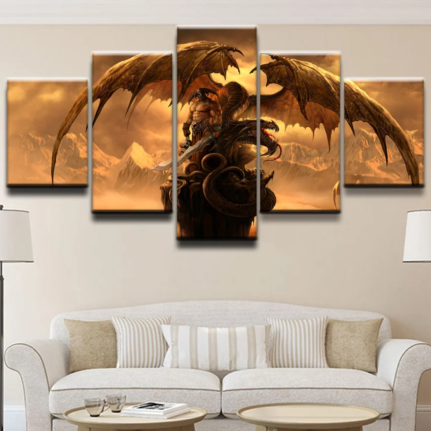 

Unframed 5 Pcs Dragon Fantasy Sword Warrior Game Movie Modern Canvas Posters Wall Art Pictures HD Paintings Room Home Decor