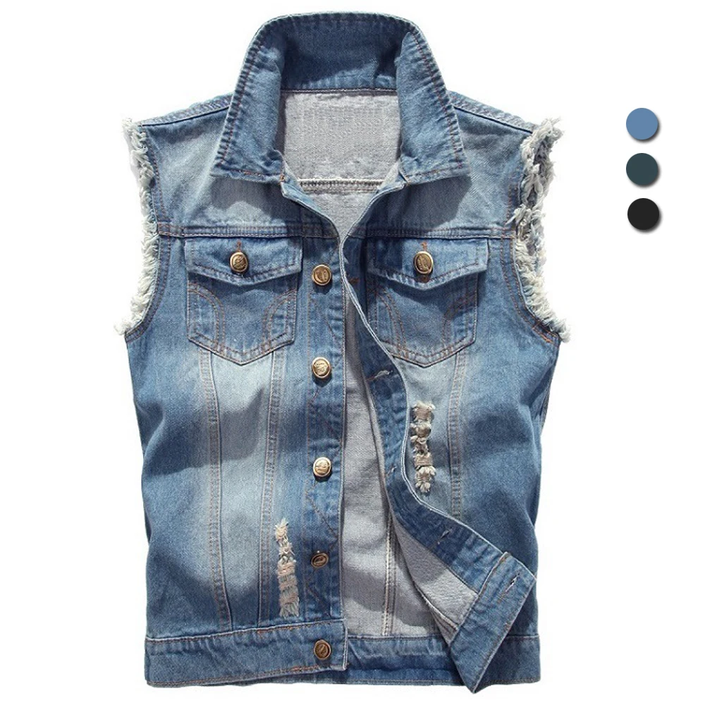 

Men's Denim Vest Ripped Jean Jacket Hip Hop Biker Waistcoat Coats Cowboy Brand Sleeveless Jacket Motorcycle Tanks Plus Size 6XL