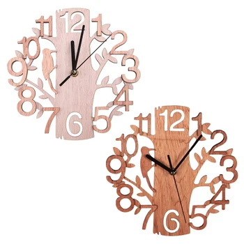 나무 나무 모양 벽 시계 매달려 DIY 라운드 시계 배터리 작동 사무실 거실 홈 장식 용품