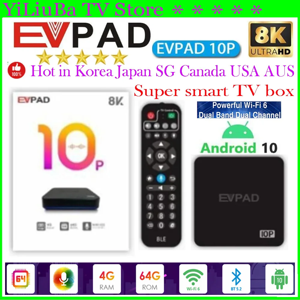 

[Genuine] EVPAD 10P JP Korea tv box USA 2023 hot sell Asia Japan CA set top box 4G64G update from EVPAD 6P tv box EVPAD10S 2G32G