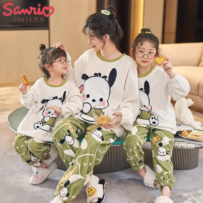 

New Sanrios Cartoon Parent-Child Plush Nightgown Set Pochacco Anime Cute Winter Thickened Homewear Pajamas Nightwear Girl Gift