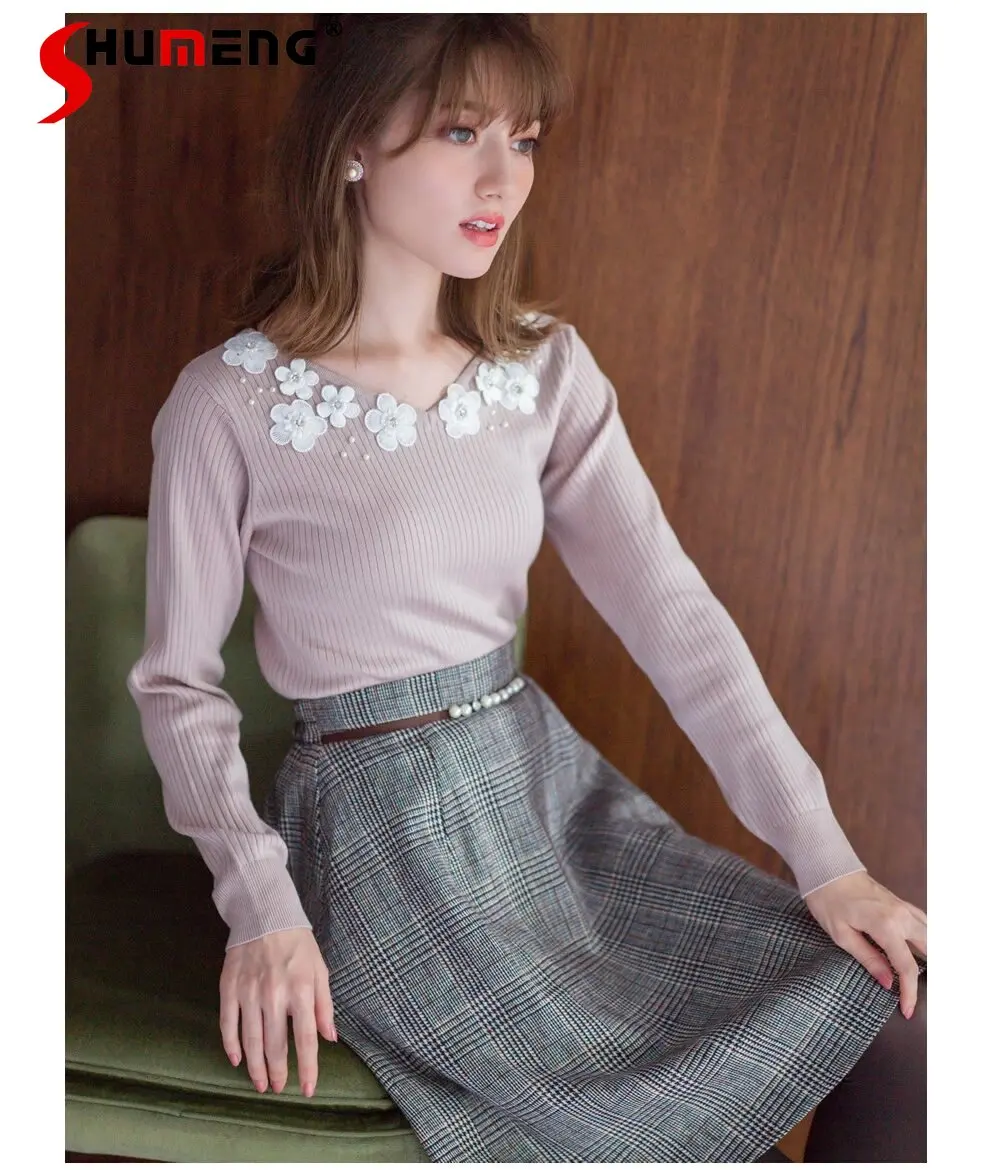 Japanese Sweet 3D Flower Lace Pullover Sweater Women Sexy V-neck Long Sleeve Slim Fit Sweater Purple Top Spring Autumn Clothes
Japanese Sweet 3D Flower Lace Pullover Sweater Women Sexy V-neck Long Sleeve Slim Fit Sweater Purple Top Spring Autumn Clothes