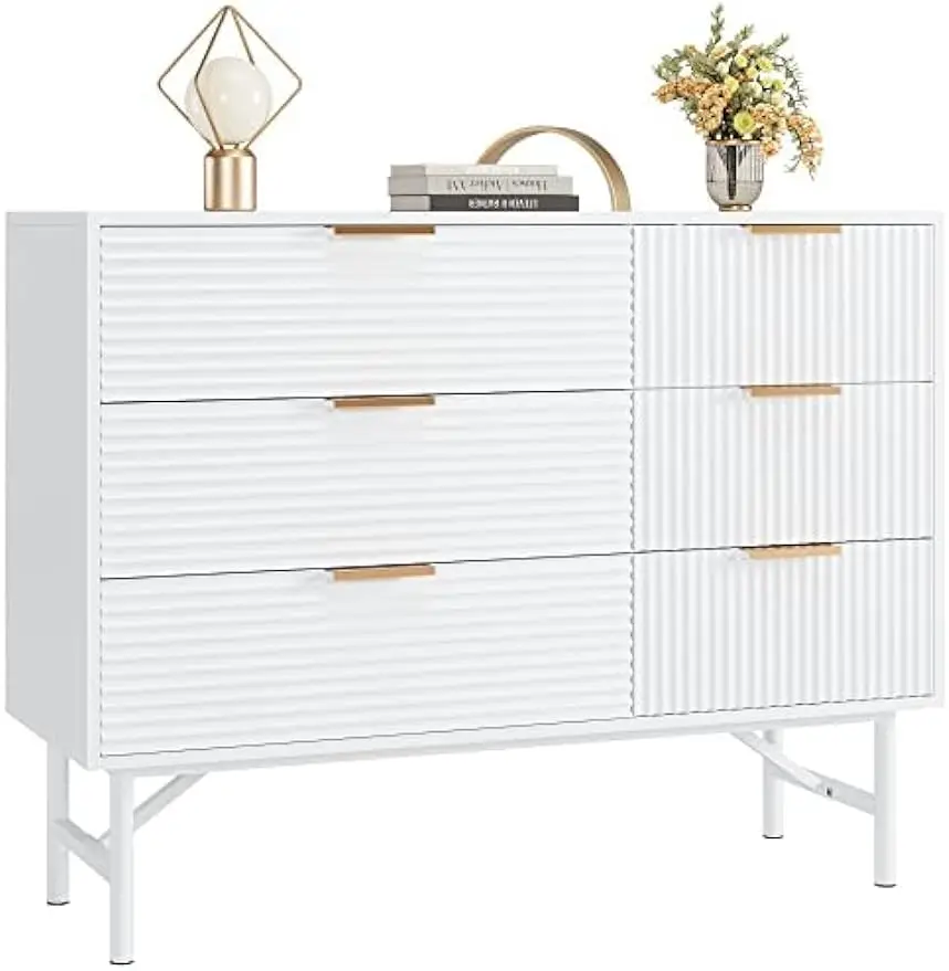 

White Dresser, 6 Drawer Double Dresser with Deep Drawers and Metal Handles,Wood Dressers with Firm Legs,Storage Chest of Drawers
