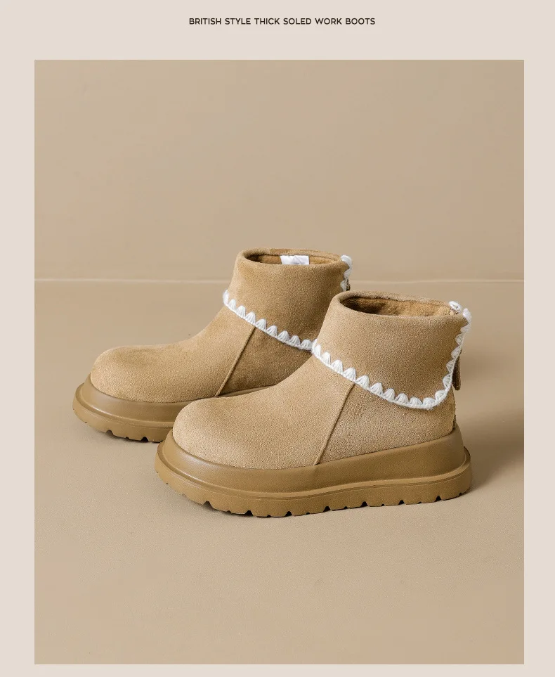 أحذية نسائية للثلج بنعل سميك، أحذية شتوية دافئة مبطنة بالفرو الناعم والمتين أحذية نسائية للثلج بنعل سميك، أحذية شتوية دافئة مبطنة بالفرو الناعم والمتين