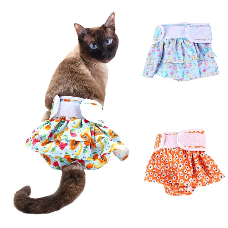 

Cat Physiological Pants Diaper Washable Female Dog Sanitary Short Skirt Puppy Print Short Panty Underwear Pets Supplies XS-XL