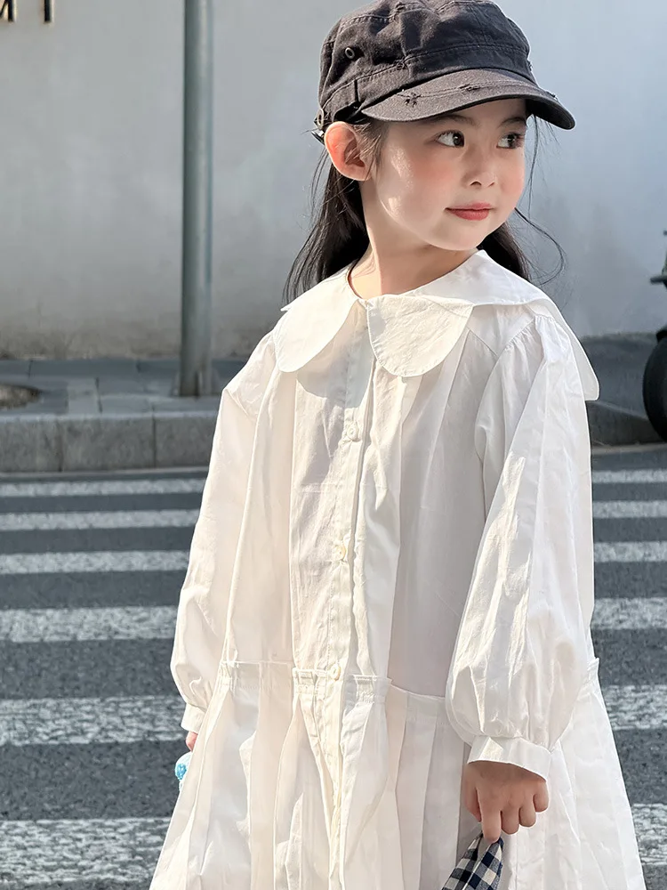 2025 Autumn New Girls Preppy Style Pleated Dress Solid Children Long Sleeve Dress Baby Girl Large Lapel Loose Dress Kids Clothes 21 Sa1826e715c6e44229d945cbda7f95d0cy