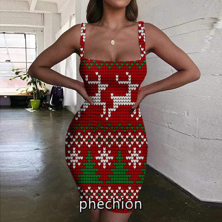 

phechion Christmas Pattern 3D Print Dress Women Halter Sleeveless Fashion Ladies Dresses Novel Sexy Womens Clothing G72